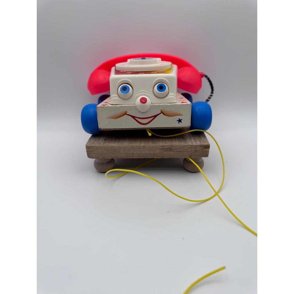 Vintage Fisher Price Chatter Telephone 747 Wooden Pull Toy Rolling Eyes USA